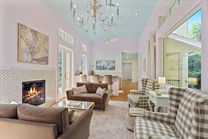 Sparkling living area and wet bar on the 1st floor of the main house.