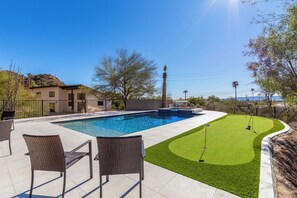 Southwestern views of pool, and detached Casita, just south of the main home.