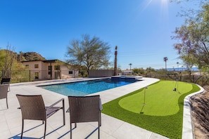 Southwestern views of pool, and detached Casita, just south of the main home.