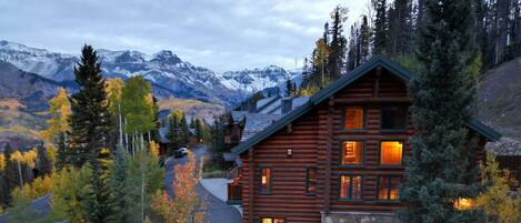 Northern view with snow capped mountains and fall colors. First Tracks is illuminated and located ON the Sundance ski run!