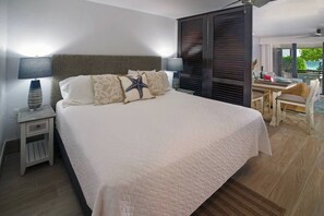Pull the wood sliders shut to partition off the bedroom.