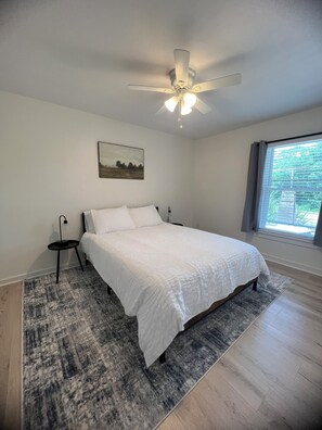 Bedroom 1. Queen size bed. Touch lamps with USB chargers. Large closet. 