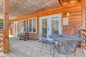 Patio table for 4 guests and rocking chairs for those summer nights