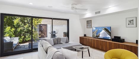 Living room looking towards the private patio