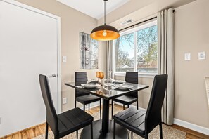 Share laughter and great food in this tastefully decorated dining space.