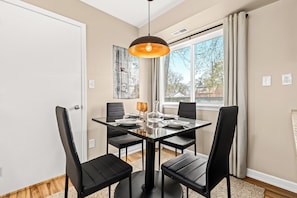 Share laughter and great food in this tastefully decorated dining space.