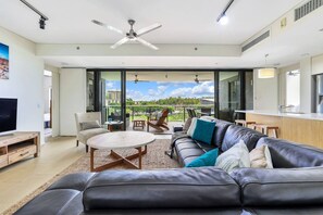 The open plan kitchen and lounge room flows straight to the balcony, creating a beautiful transition with the outdoors.