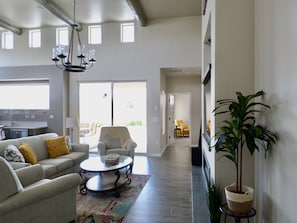 Living room with slider door to patio.