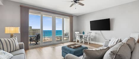 Living Area with Ocean Views, Flat Screen TV and Sleeper Sofa