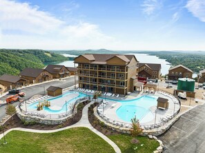 lazy river, outdoor pool, indoor pools (located in main floor of condo bldg)