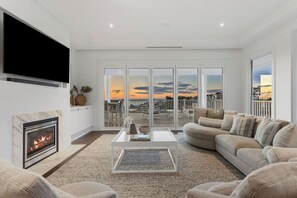 Living room area with a fireplace