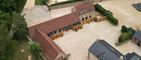 An aerial view of the cottages on the grounds at Little Calf Cottage, Wiltshire