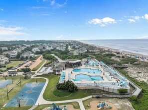 Oceanfront pool complex with basketball, playground, beach services, Grille rest