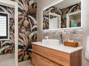 Bathroom towards toilet room. Also showing LED mirror and LED magnifying mirror