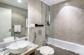 Bright and spacious bathroom in hotel.