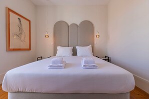 Our luminous bedroom #1 with a queen-sized bed. #cozy #lisbon #home