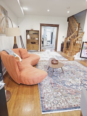 Living Room: with dining and kitchen view