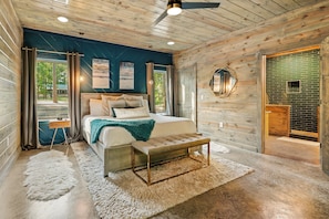 You’ll be surrounded by the warmth of wood in the King Bedroom Ensuite with its many special touches – sumptuous linens, bedside tables and magical pendant reading lamps, end-of-bed bench, and fluffy rugs to sink your toes into in the morning.