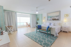 Main Room with beach view and private balcony. 