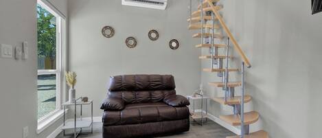 Vaulted ceilings create a open and bright space.