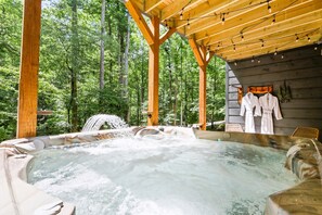 Sink into the warmth of the 7 person Hot Tub, then slip into your plush robes!