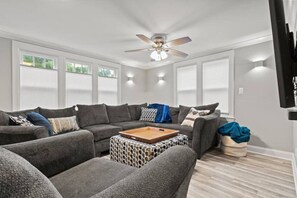 Oversized couch with room for everyone to relax in front of your favorite show!