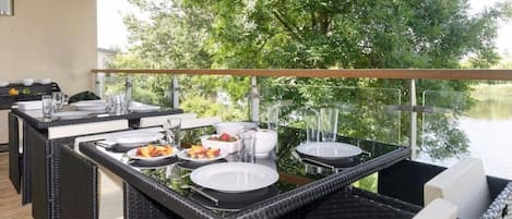 Balcony overlooking lake