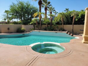 Huge private pool with waterfall feature