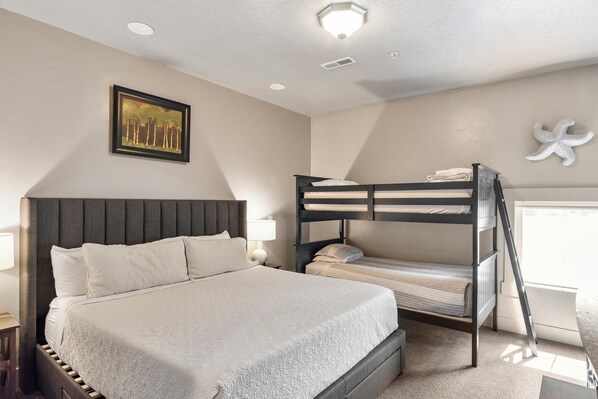 Room 301: King bed, twin bunk bed, mini fridge, microwave, coffee maker.