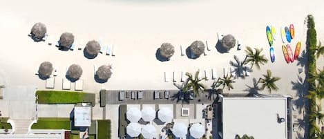 Beachfront pool and restaurant.