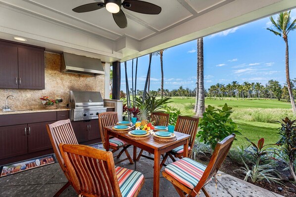 Enjoy beautiful sunsets and golf course views from the lanai