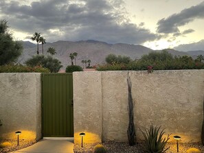 Patio with view of mountains