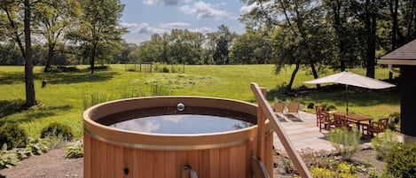 View of the property from cedar hot tub.