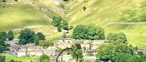 Greystones viewed from Birks Fell. The Wharfe is located on the ground floor. 