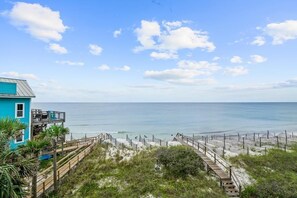 Beach view from The Sunlounger King Master suite covered deck