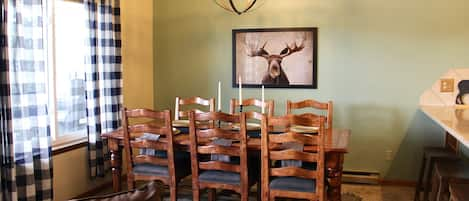 Beautiful rustic dining table with seating for six.