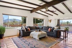 Living room: with lage L-shaped West Elm couch and amzing views