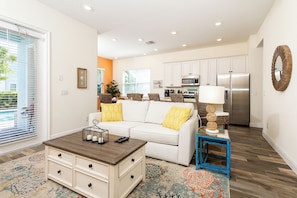 Living, dining, and kitchen