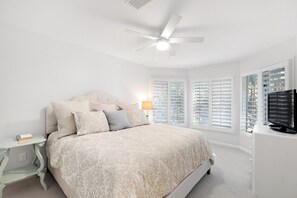 Enjoy great views from the bedroom and sleep comfortably in the king bed with a private bathroom and TV.