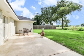 Such beautiful country views with a fire pit and outdoor seating