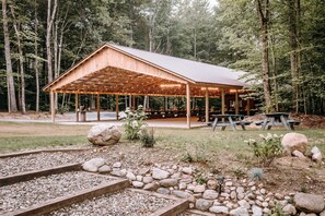 The Fireside Pavilion is a short walk from the glamping tents. Guests are welcome to enjoy the space as long as there is not an event. If you would like to host an event, please contact the host to secure the space for an additional rental fee. 