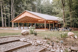 The Fireside Pavilion is a short walk from the glamping tents. Guests are welcome to enjoy the space as long as there is not an event. If you would like to host an event, please contact the host to secure the space for an additional rental fee.