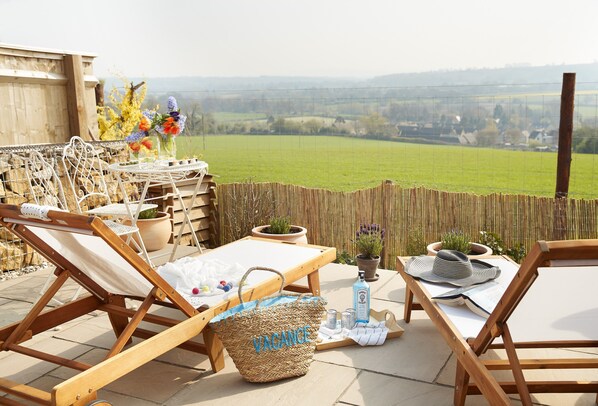The lower sun terrace borders the deer park