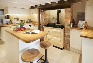 Lower ground floor:  Cosy kitchen with Aga and central island