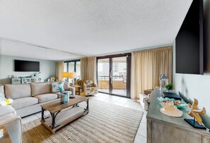 Spacious den, new sectional with queen sleeper sofa