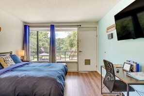 Studio | Sleeping Area | Main Level | Queen Bed | Linens Provided