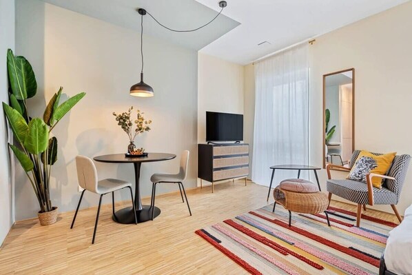 Stay in comfort with our airy studio's seamless living space.