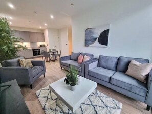 Stunning open-plan space. Our townhouse is perfect for your city centre stay and even includes 1 free parking space on our driveway 