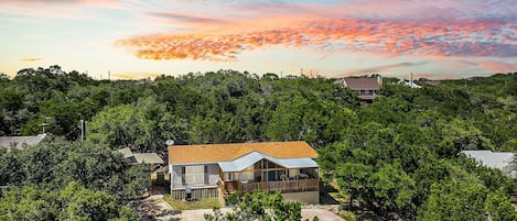 Aerial view showing the front of the Flamingo Fun House!