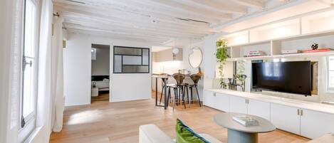 The open-plan living and dining area